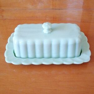 Pioneer Woman Timeless Beauty Butter Dish Jade Jadeite Green w Lid